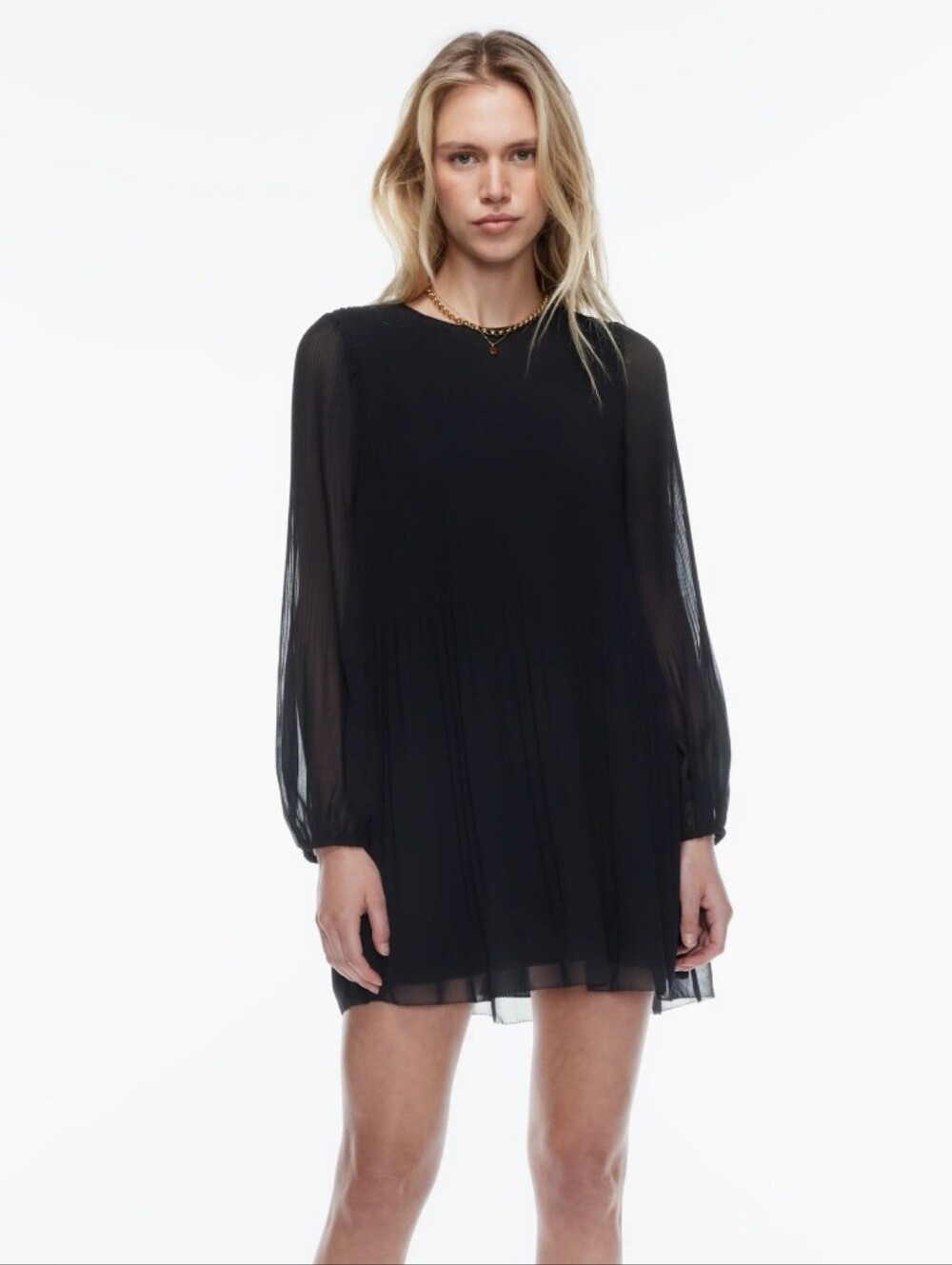Aritzia Wilfred Daydreamer Mini Dress Size Medium Black Pleats - Picture 2 of 16